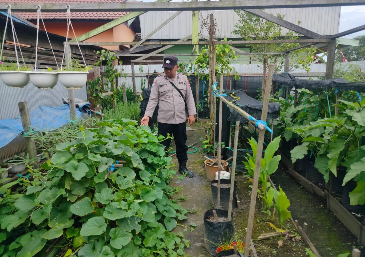 Kanit Binmas dan Personil Cek Lokasi Pemanfaatan Pekarangan Warga di Kec. Marikit, Kab. Katingan.