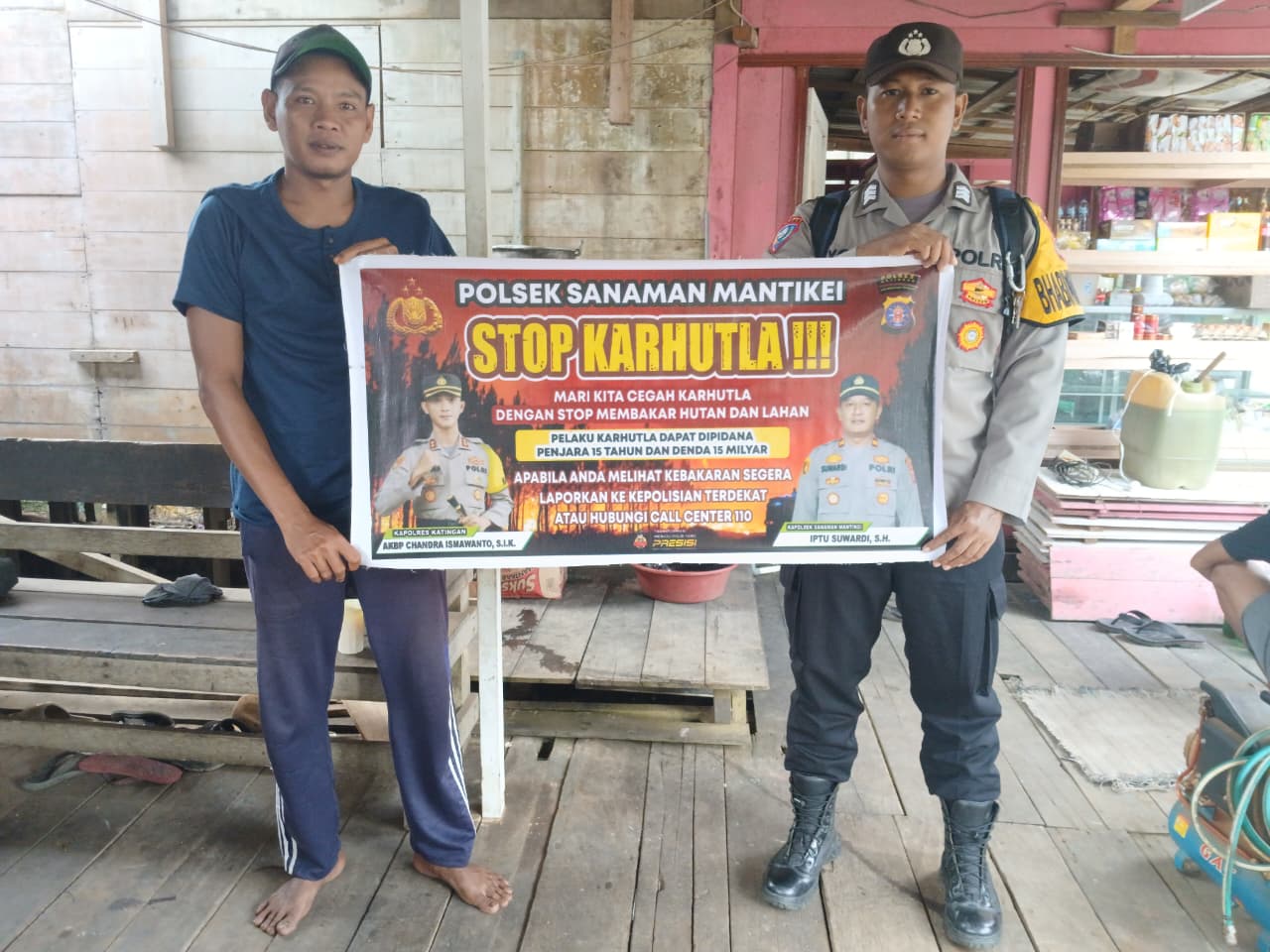 Bhabinkamtibmas Desa Tumbang Kaman Sosialisasi imbauan tentang Karhutla