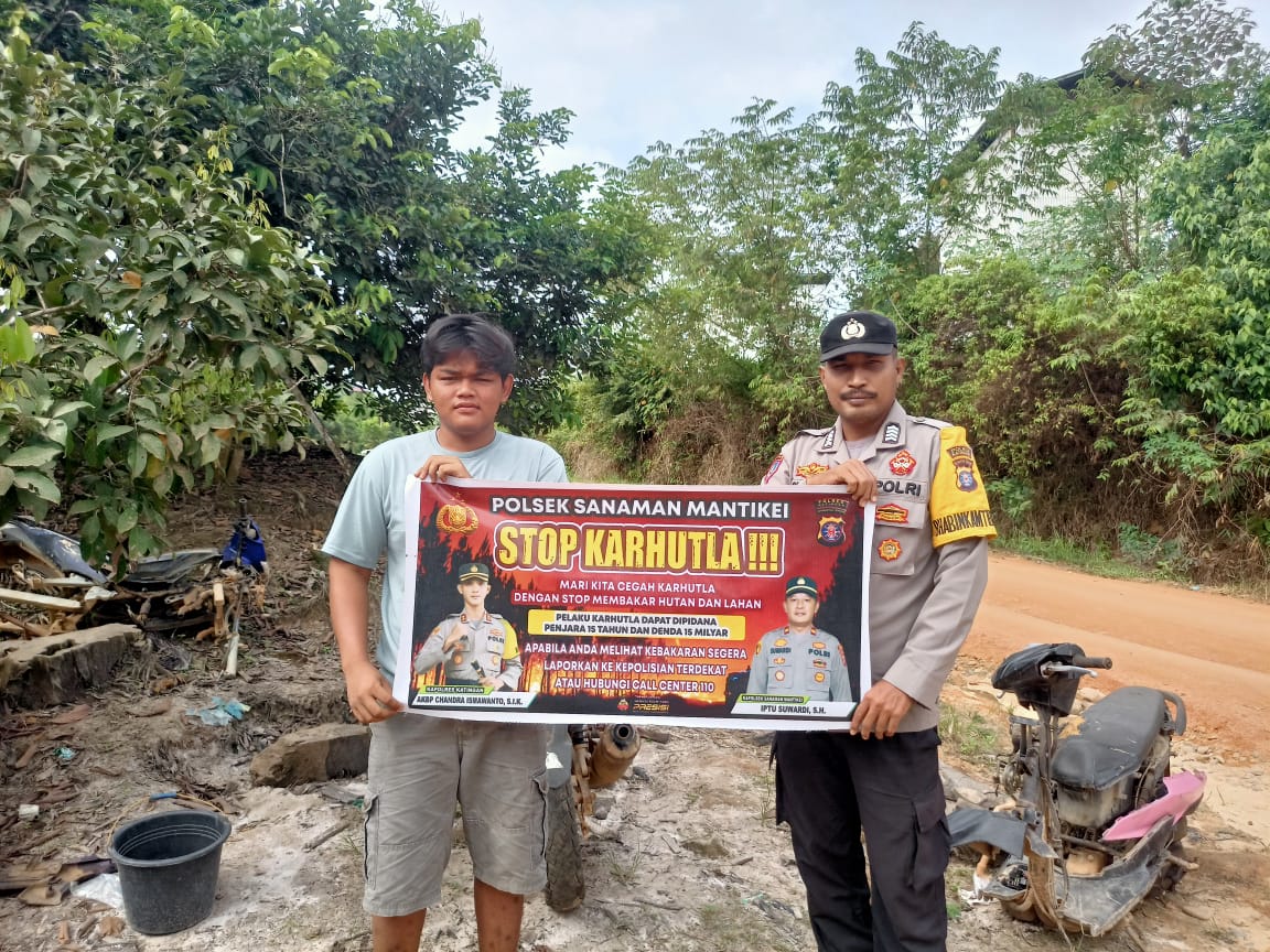 Bhabinkamtibmas Desa Tumbang Jala Sosialisasi imbauan tentang Karhutla