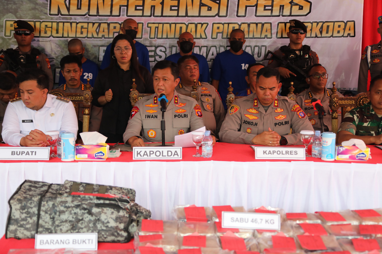 Kapolda Kalteng Pimpin Konferensi Pers, Polres Lamandau Berhasil Gagalkan Penyeludupan Sabu 46,7 Kilogram