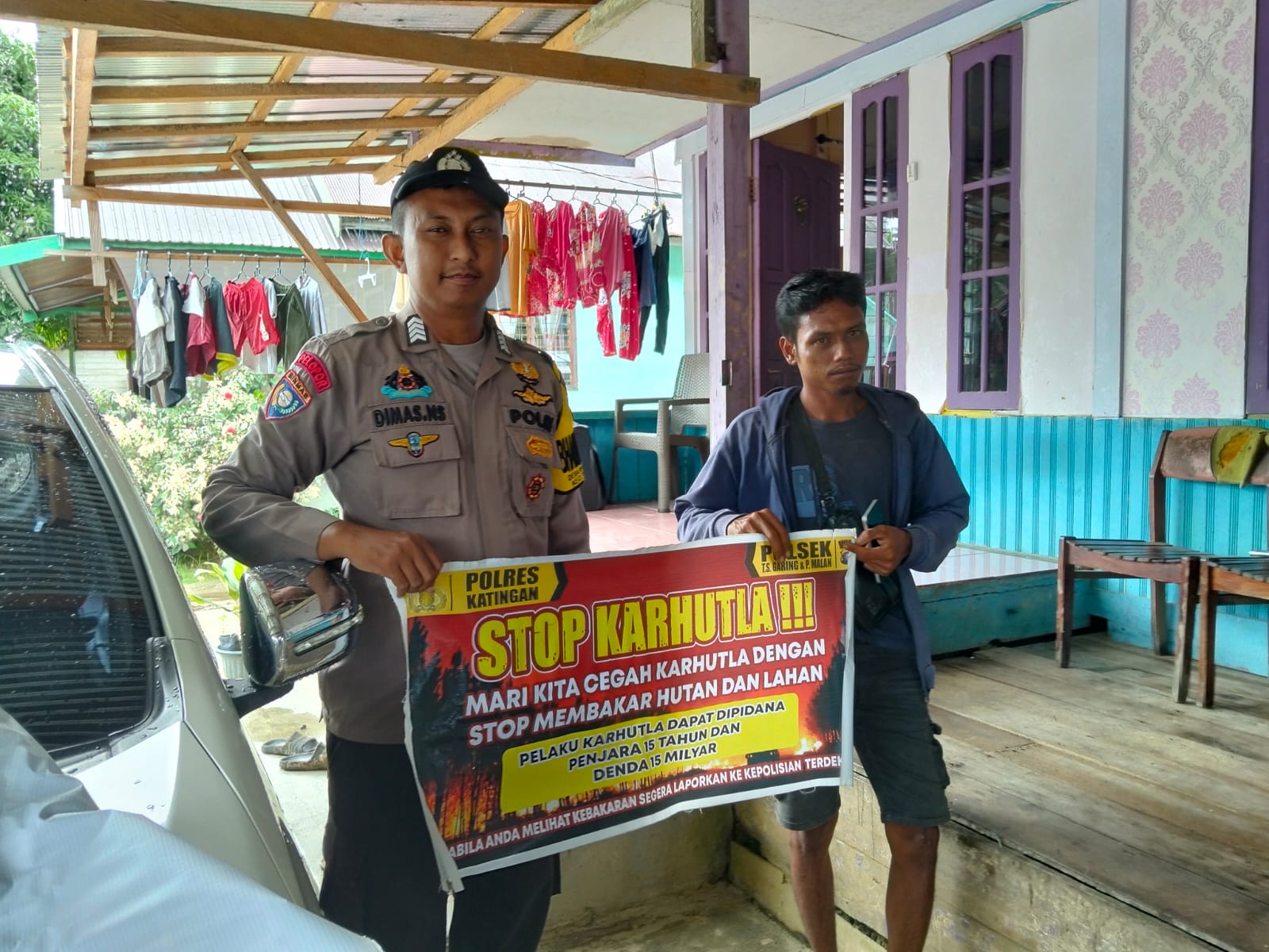 Ciptakan lingkungan sehat Polsek Tws Garing dan Pulau Malan sosialisasi Stop Karhutla.