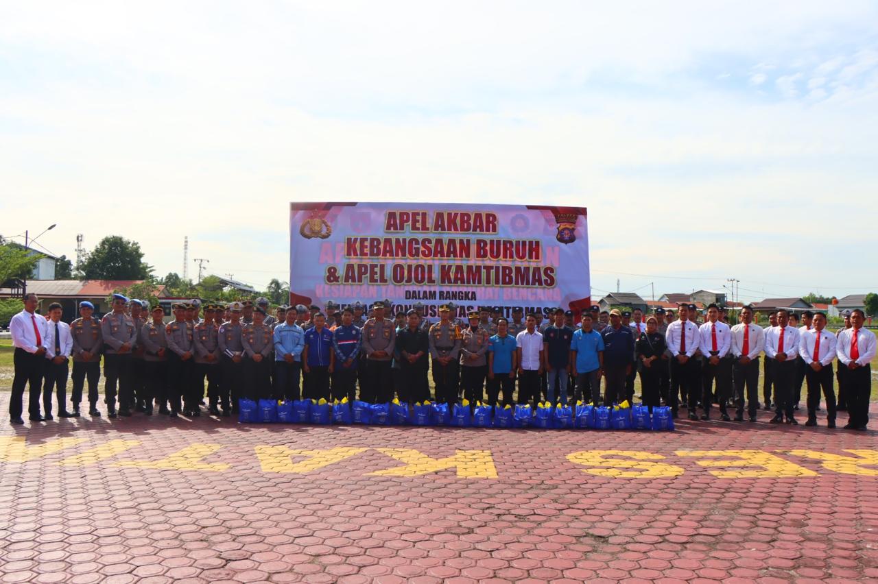 Kapolres Katingan Pimpin Apel Akbar Kebangsaan Bersama Buruh dan Ojol Kamtibmas
