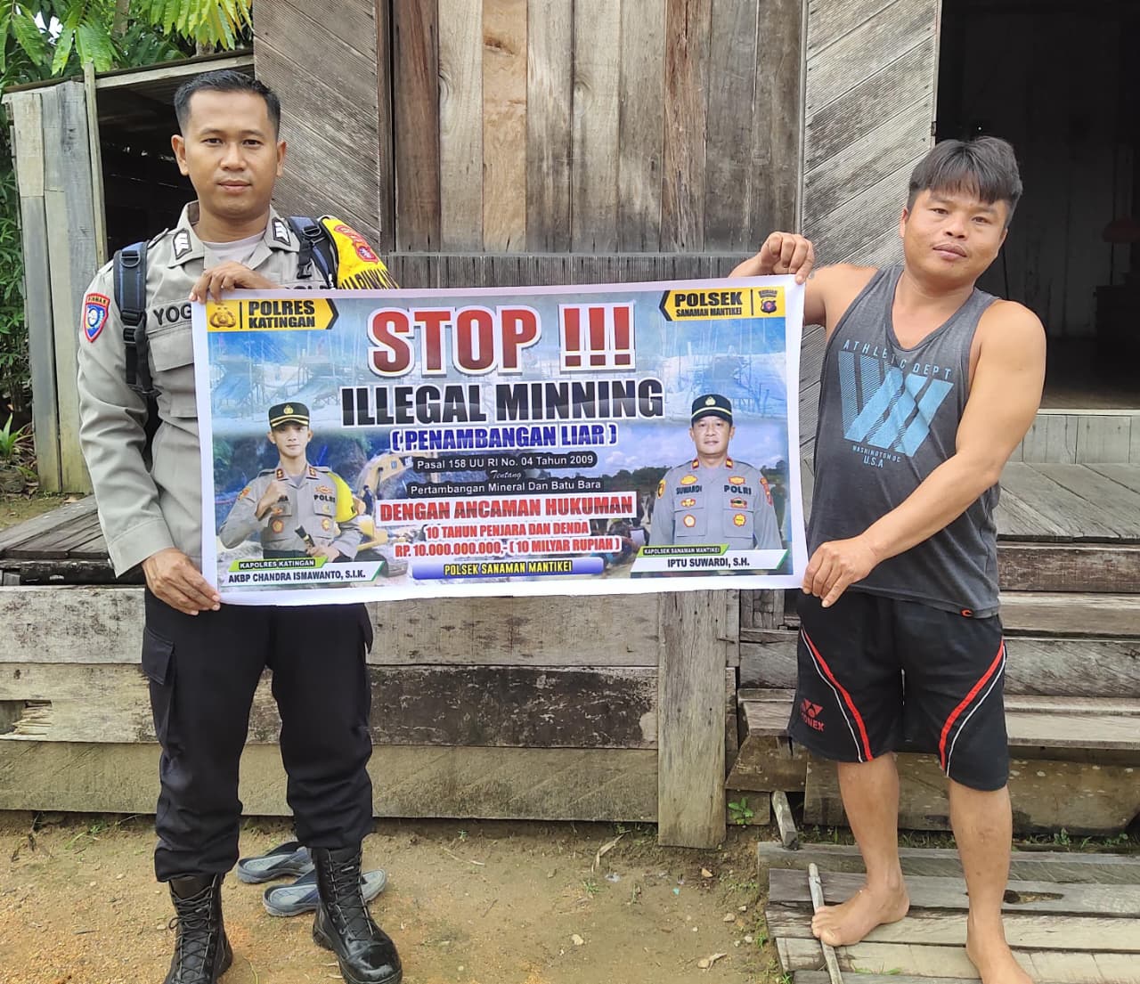 Bhabinkamtibmas Desa Tumbang Kaman Sosialisasi tentang larangan Ilegal Mining.