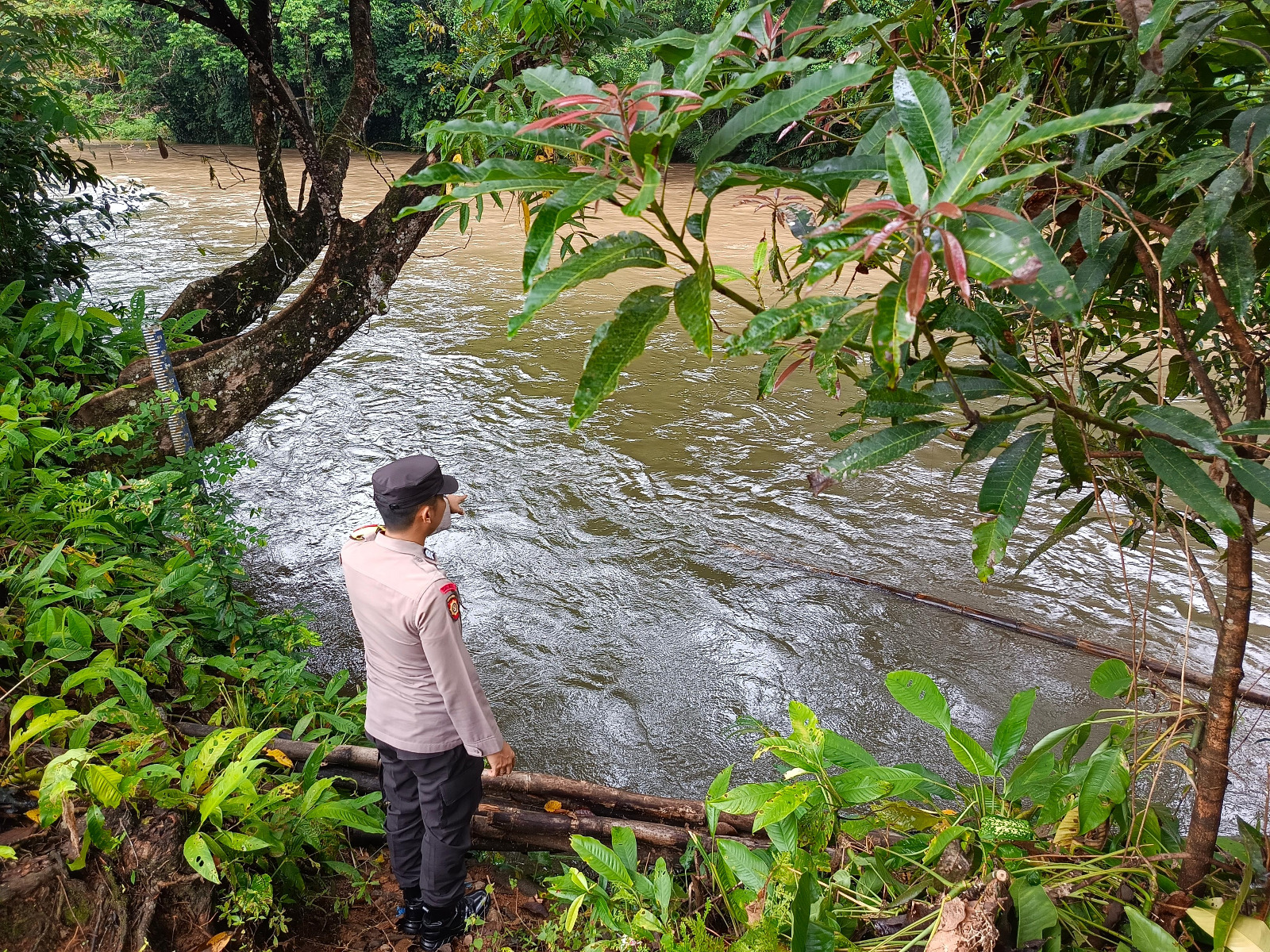 Piket Polsek Delang cek debit air DAS Delang