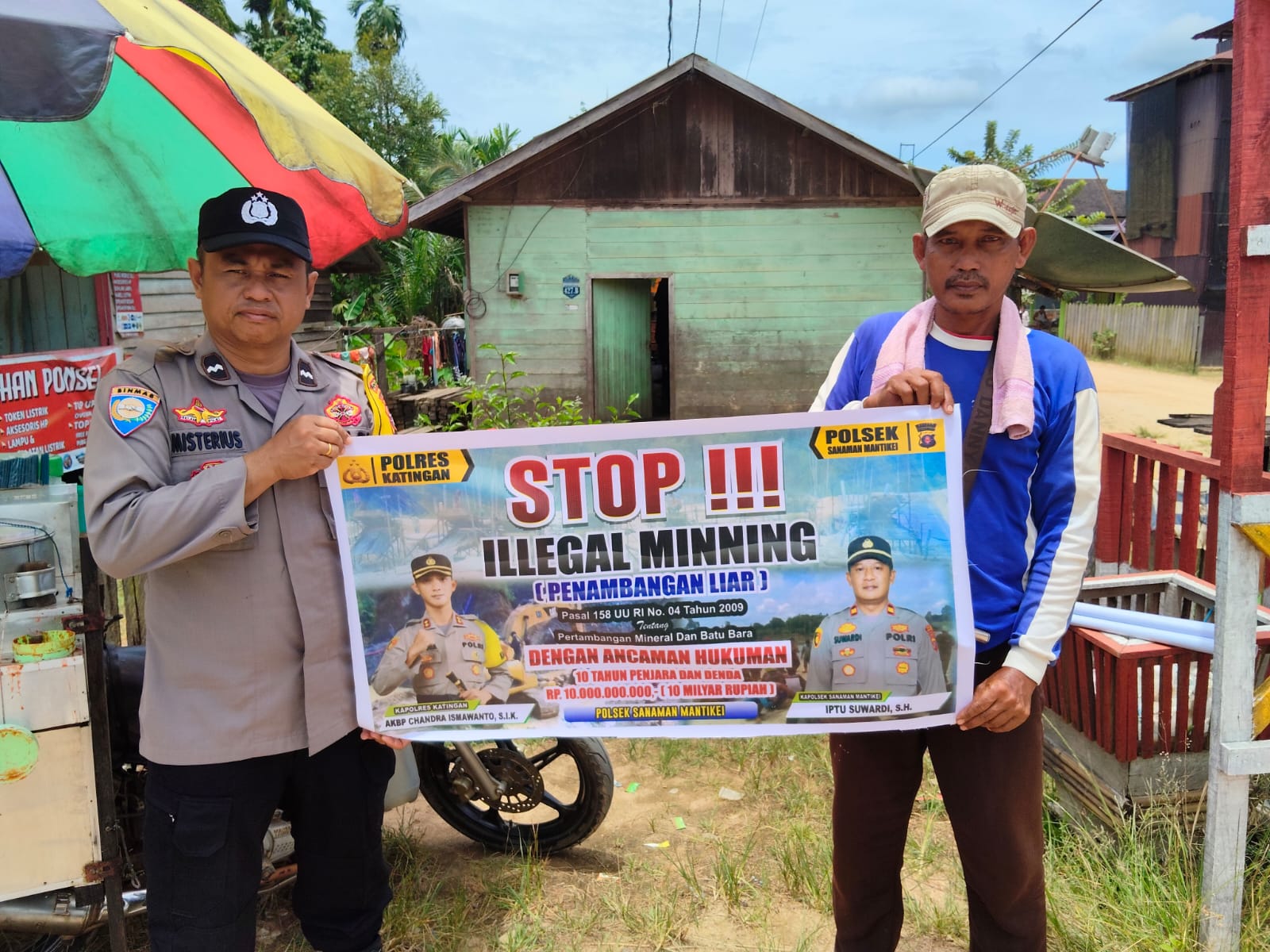 Bhabinkamtibmas Desa Tumbang Kaman Sosialisasi tentang larangan Ilegal Mining.