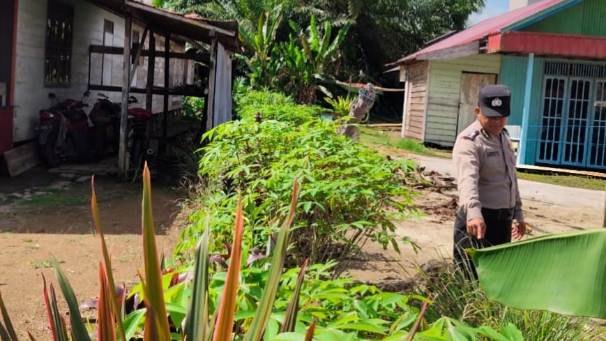 Dalam Rangka Mendukung Program Pemerintah, Bhabinkamtibmas Desa Kampung melayu Polsek Mendawai Cek Lokasi Pemanfaatan Lahan Pekarangan Warga