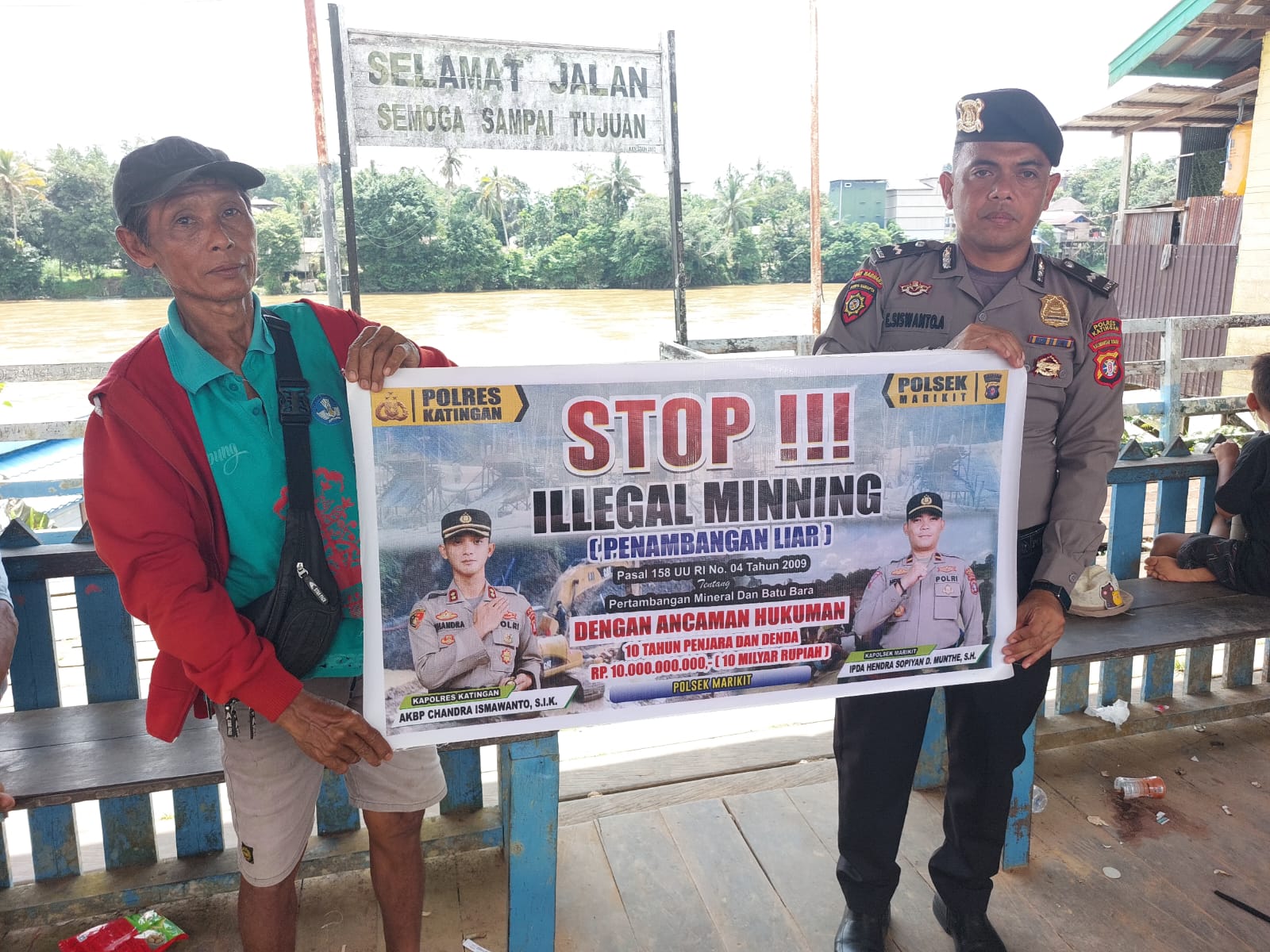 Piket dan Bhabinkamtibmas Sambangi dan Sosialisasi Ilegal Mining di Desa Tumbang Hiran.