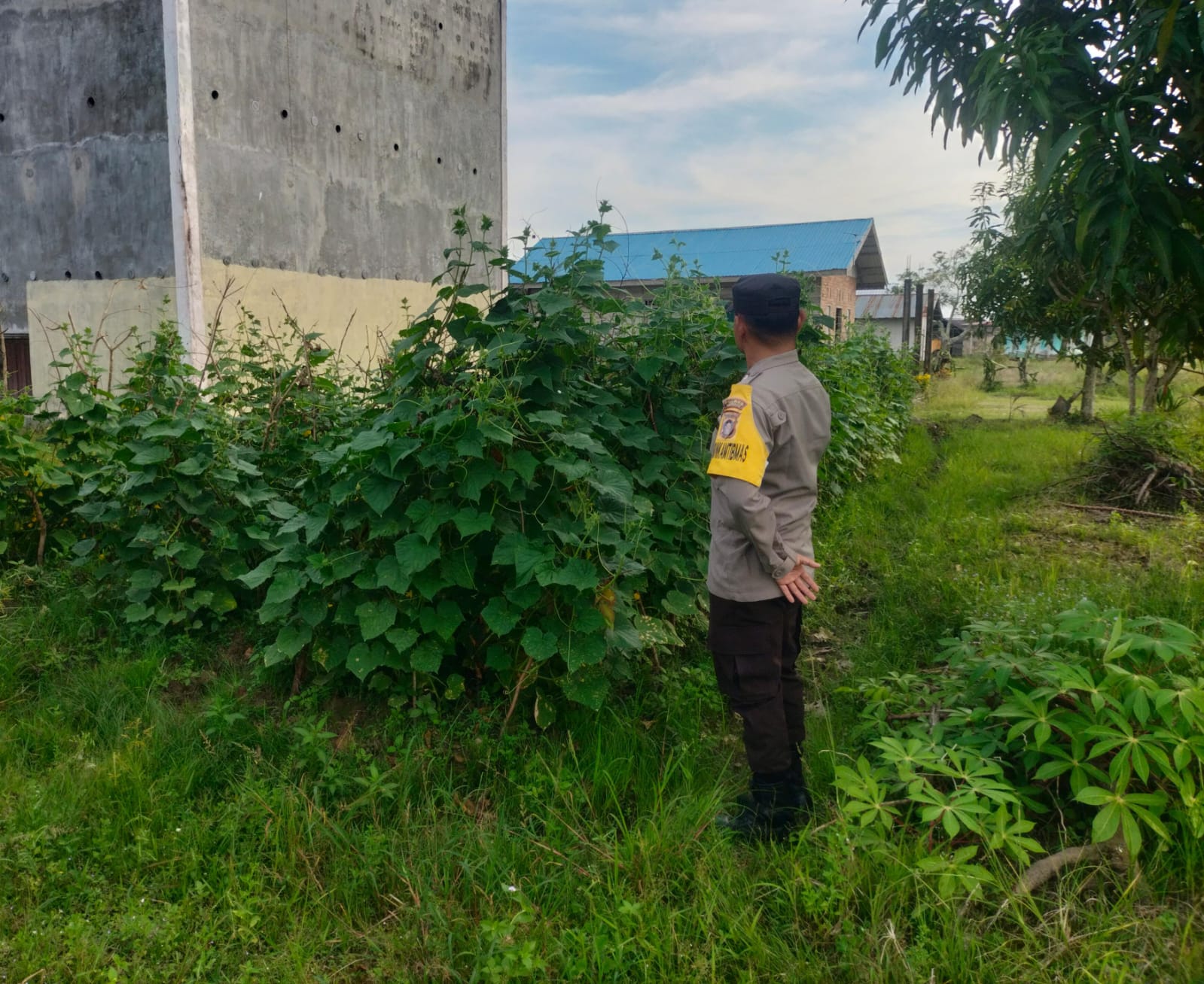 Bhabinkamtibmas Desa Kampung Tengah Cek Lokasi Pemanfaatan Lahan Pekarangan Warga