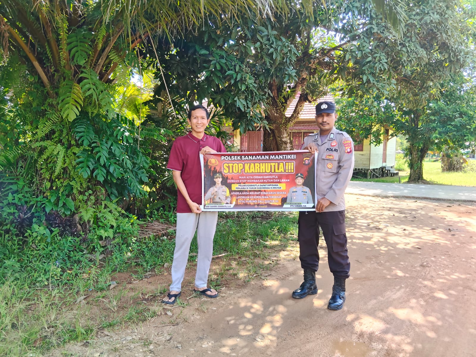 Bhabinkamtibmas Desa Tumbang Jala Sosialisasi imbauan tentang Karhutla