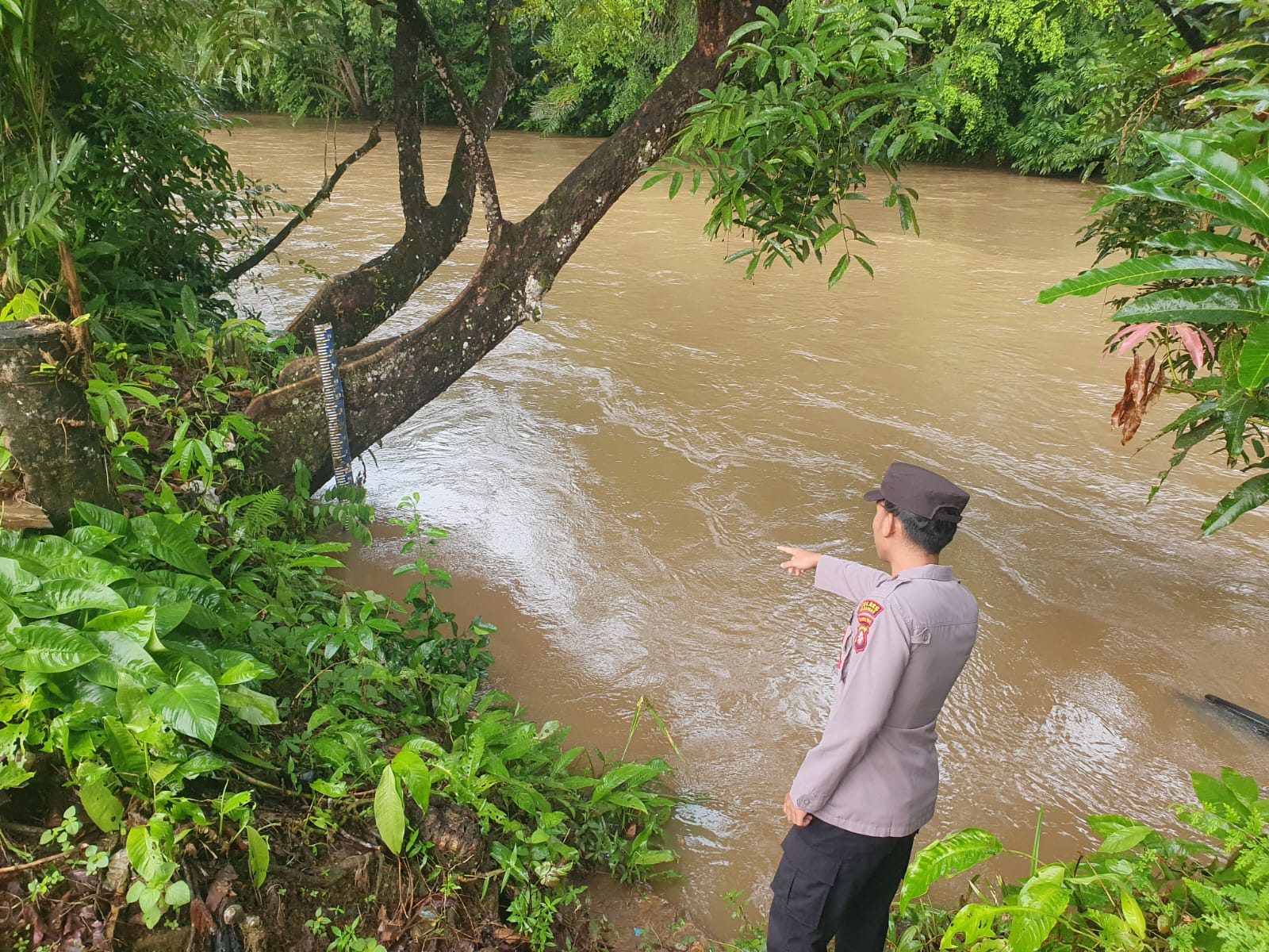 Piket Polsek Delang cek debit air DAS Delang