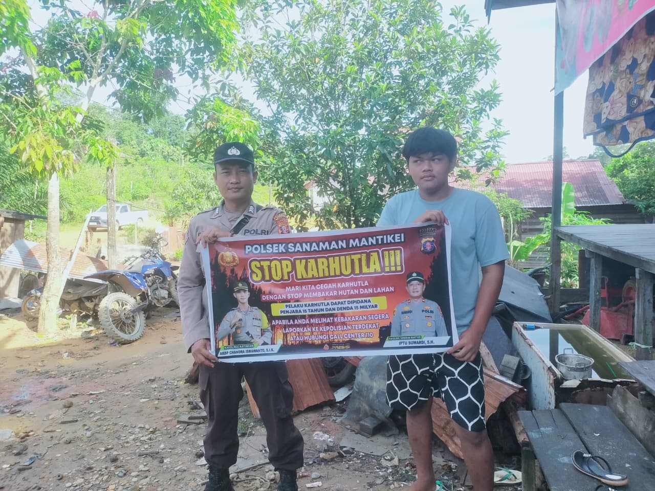 Bhabinkamtibmas Desa kamanto Sosialisasi imbauan tentang Karhutla