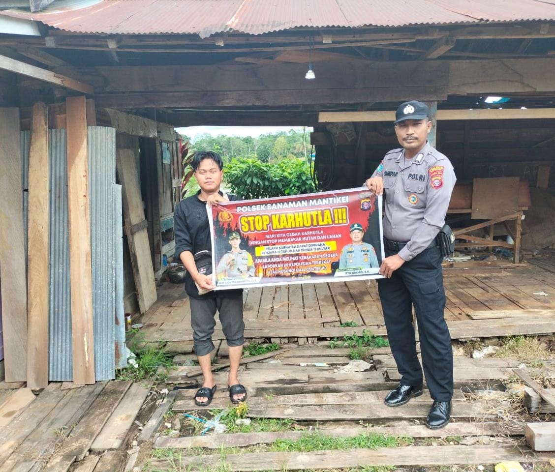 Bhabinkamtibmas Desa Tumbang Jala Sosialisasi imbauan tentang Karhutla