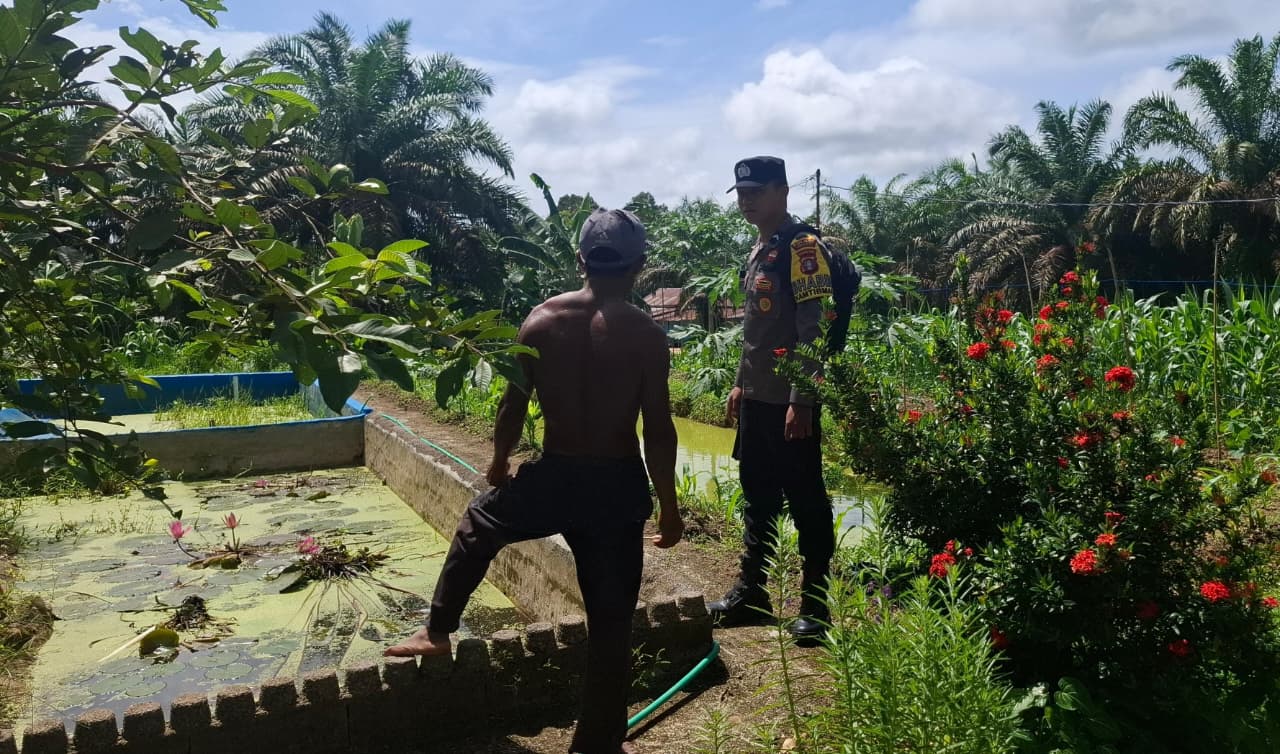 Dukung Ketahanan Pangan, Bhabinkamtibmas Cek Budidaya Ikan Nila Merah