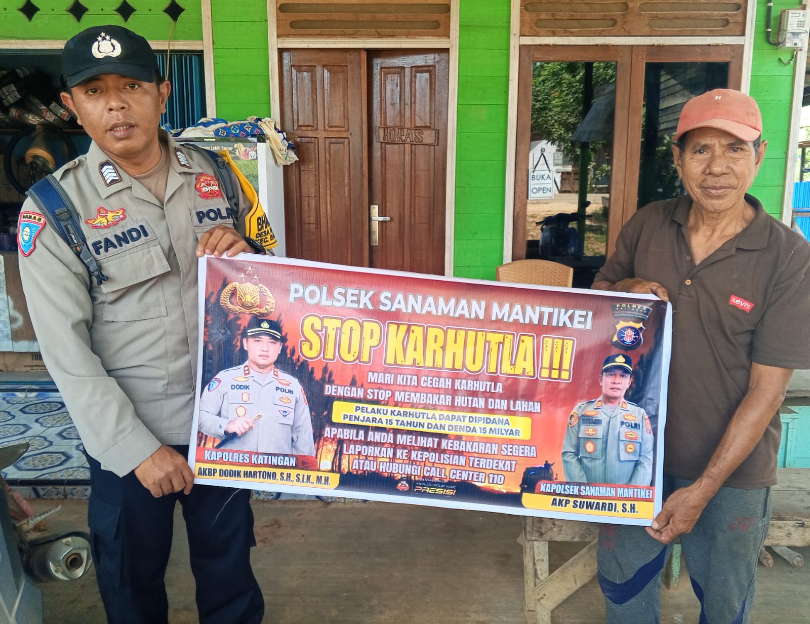 Bhabinkamtibmas Desa Rantau Bangkiang Sosialisasi imbauan tentang Karhutla