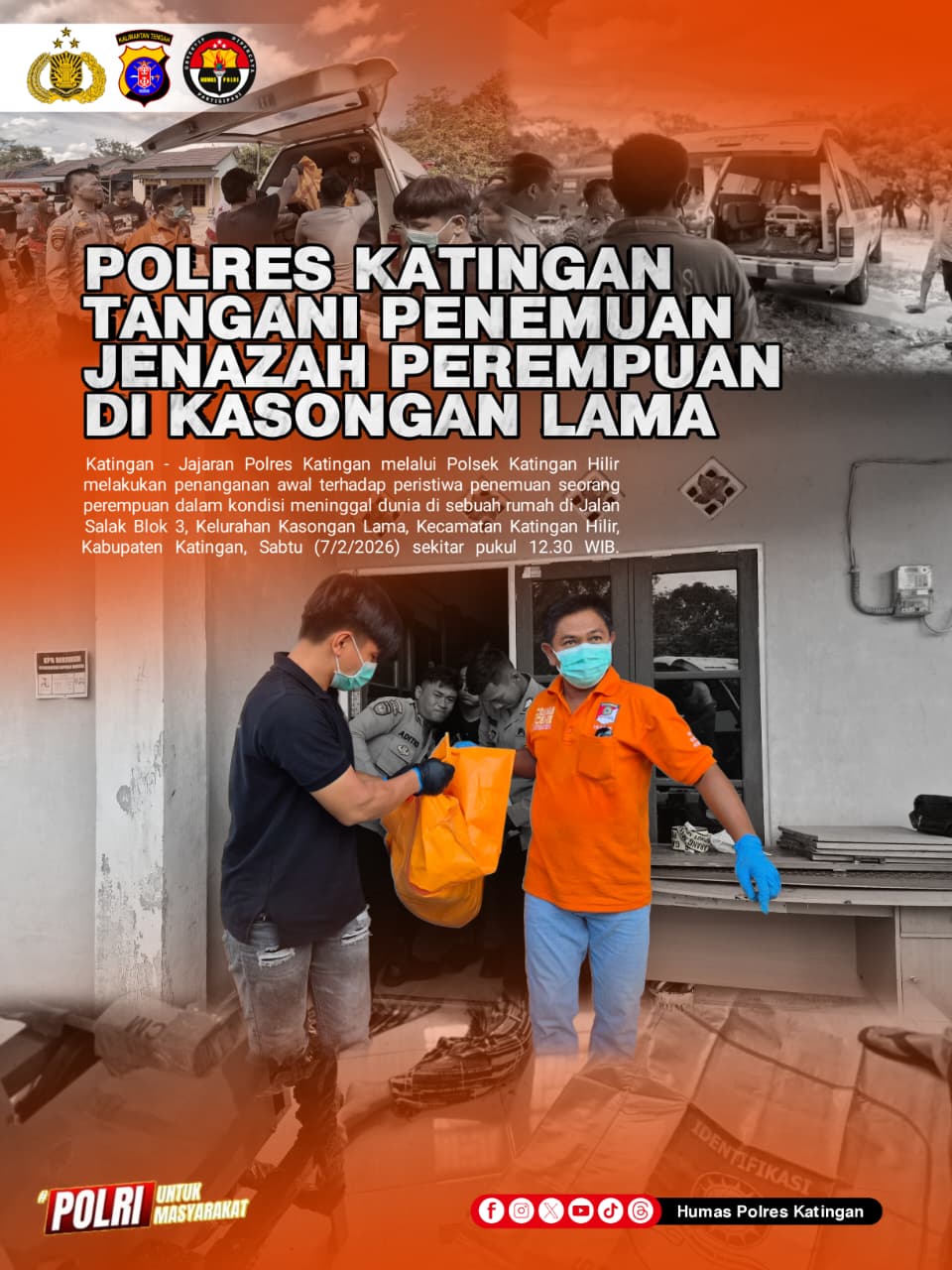 Polres Katingan Tangani Penemuan Jenazah Perempuan di Kasongan Lama