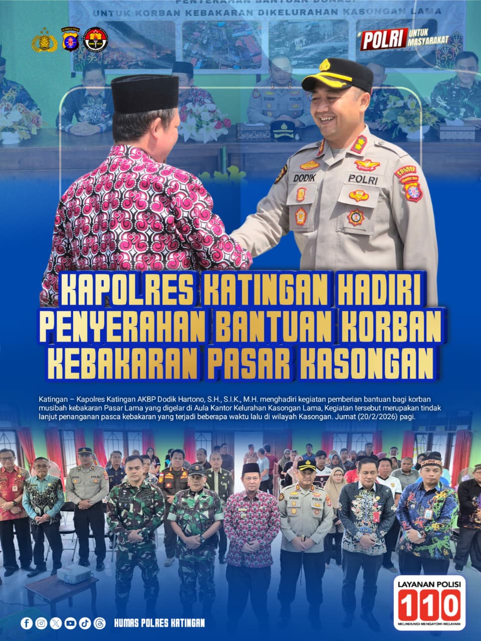 Kapolres Katingan Hadiri Penyerahan Bantuan Korban Kebakaran Pasar Kasongan