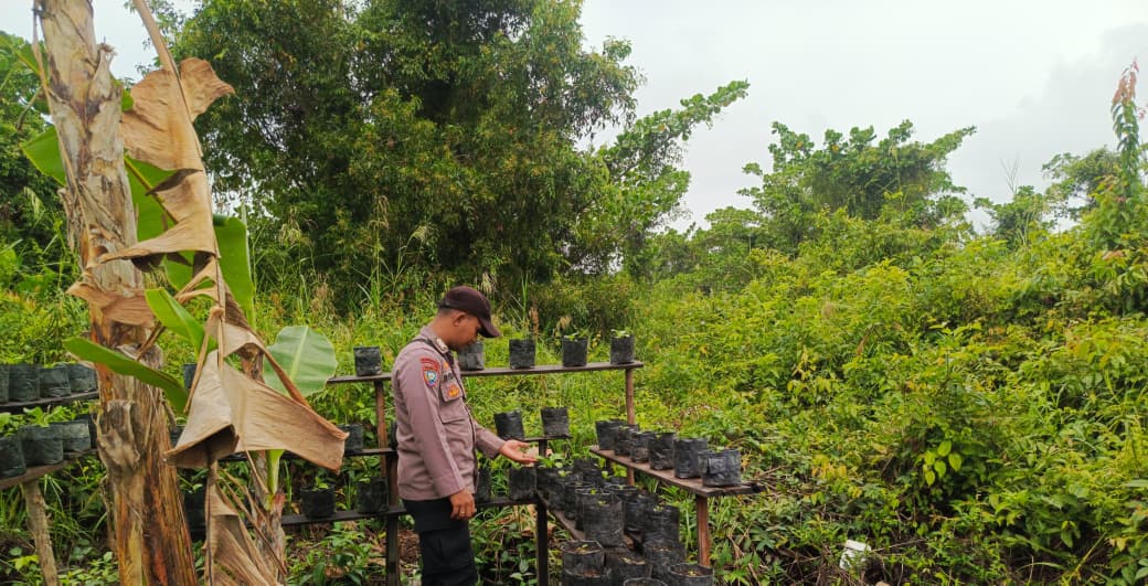 Bhabinkamtibmas Polsek Mendawai cek lokasi pemanfaatan pekarangan rumah warga binaan.