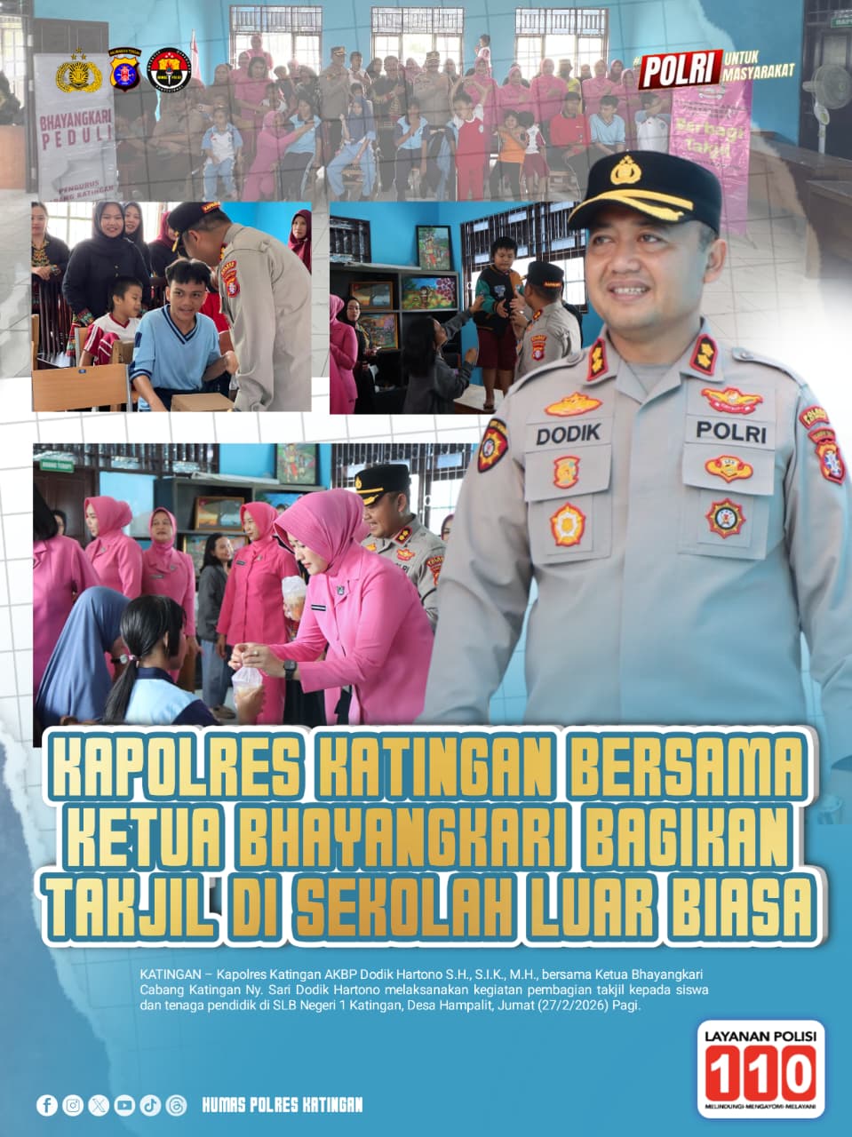 Kapolres dan Ketua Bhayangkari Bagikan Takjil di SLB Negeri 1 Katingan