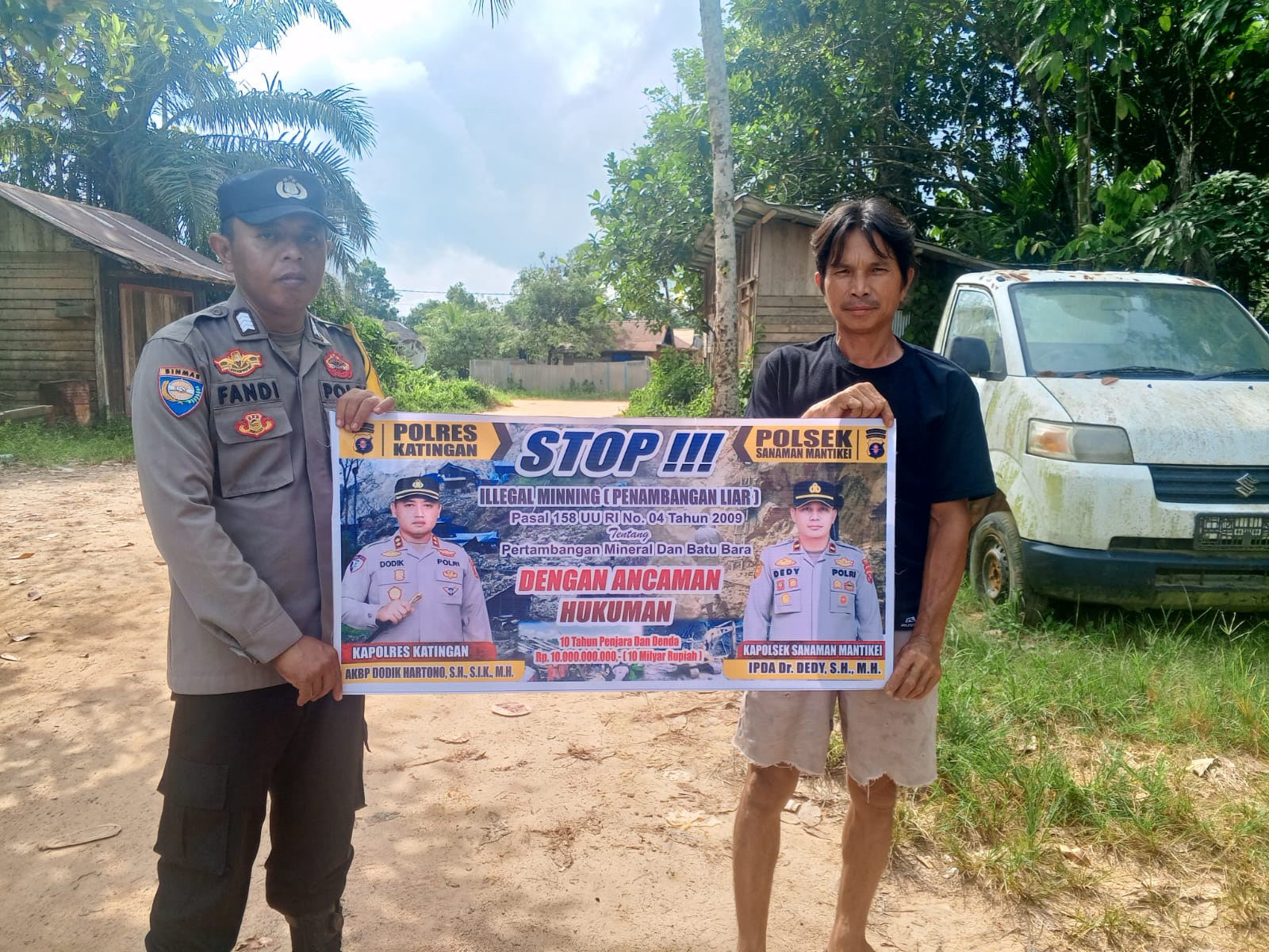 Bhabinkamtibmas Desa Rantau Bangkiang Sosialisasi tentang larangan Ilegal Mining.