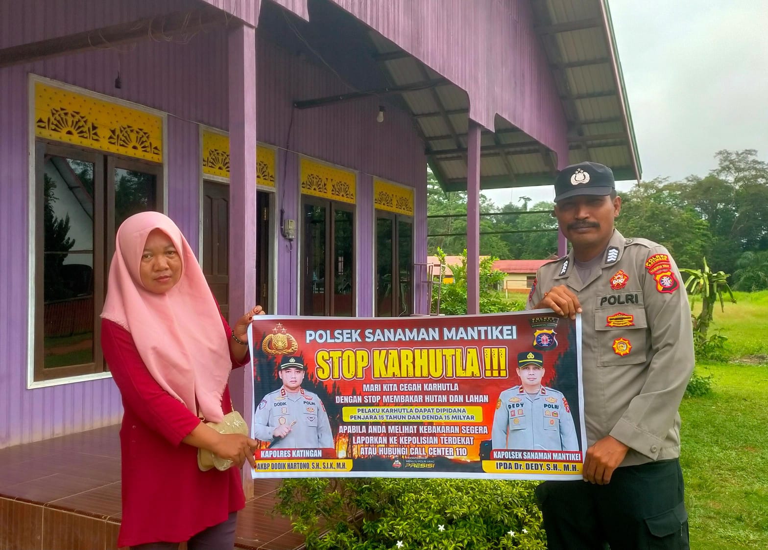 Bhabinkamtibmas Desa Tumbang Jala Sosialisasi imbauan tentang Karhutla