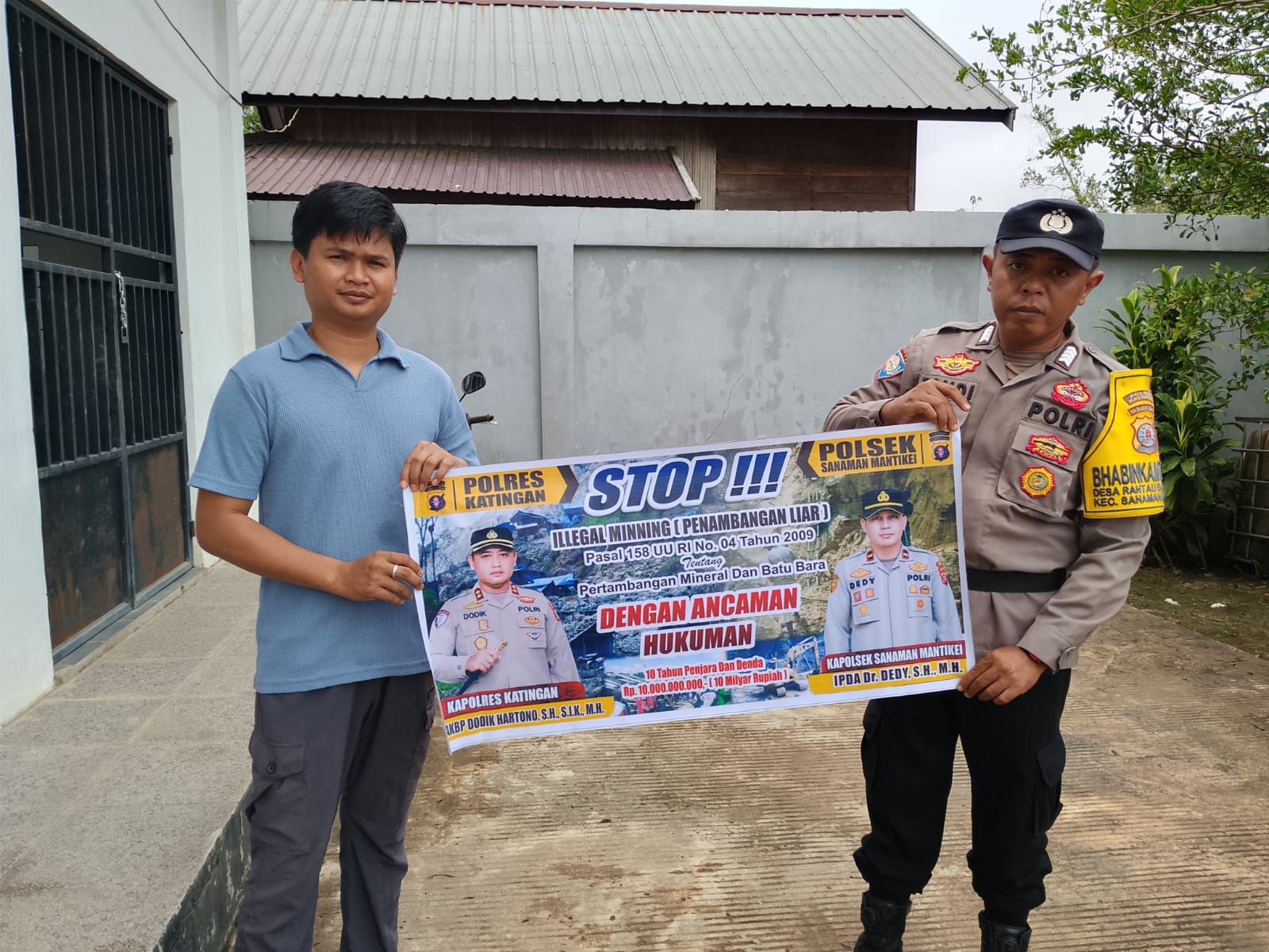 Bhabinkamtibmas Desa Rantau Bangkiang Sosialisasi tentang larangan Ilegal Mining.