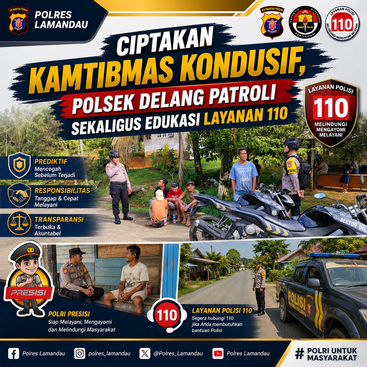 Ciptakan Kamtibmas Kondusif, Polsek Delang Patroli Sekaligus Edukasi Layanan 110