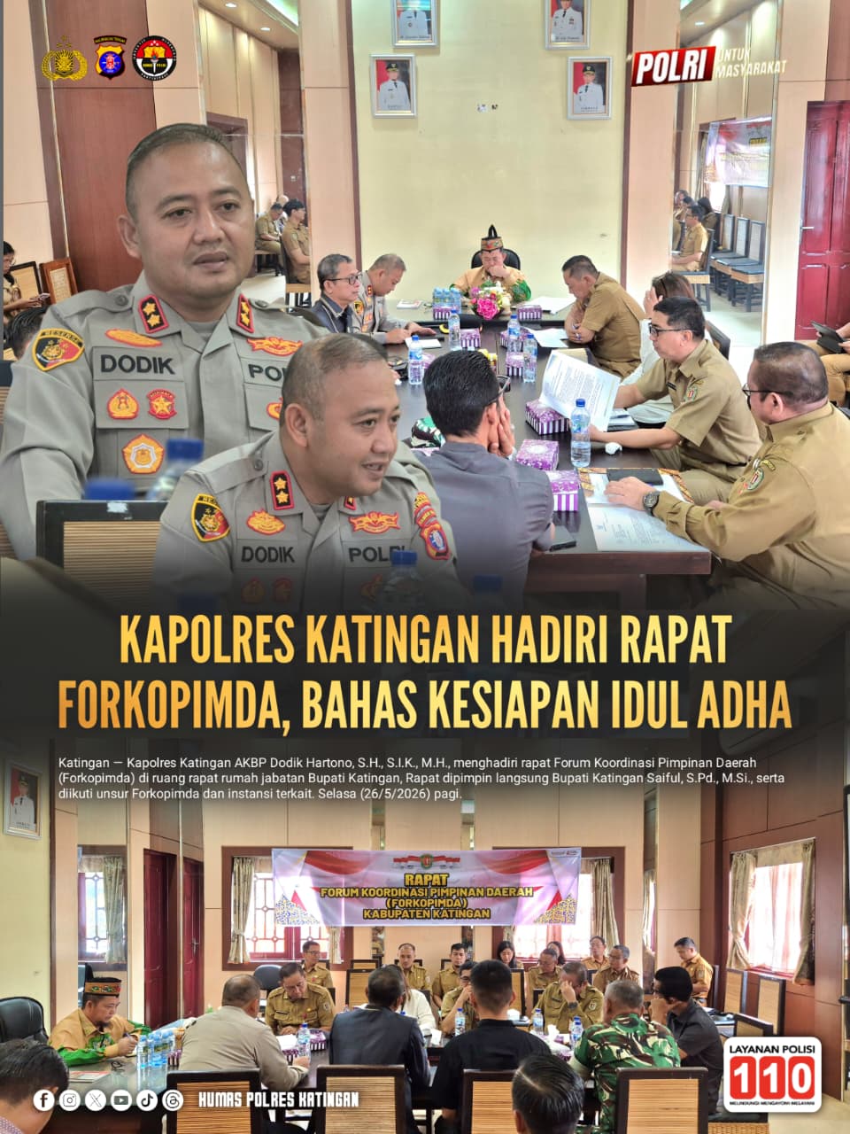 Kapolres Katingan Hadiri Rapat Forkopimda, Bahas Kesiapan Idul Adha