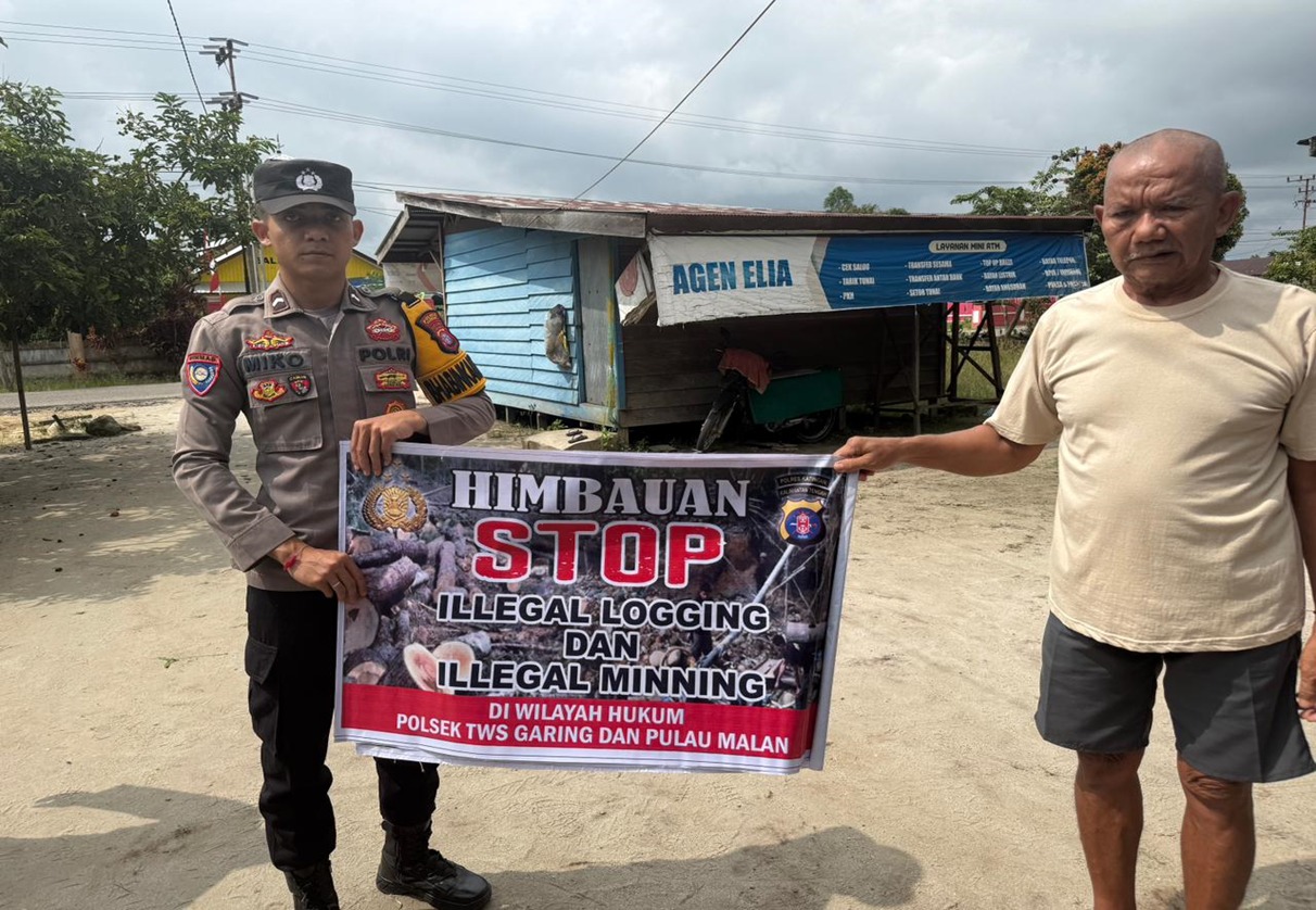 Personil Polsek Tws Garing dan Pulau Malan rutin sosialisasi larangan ilegal Logging dan Ilegal Mining.